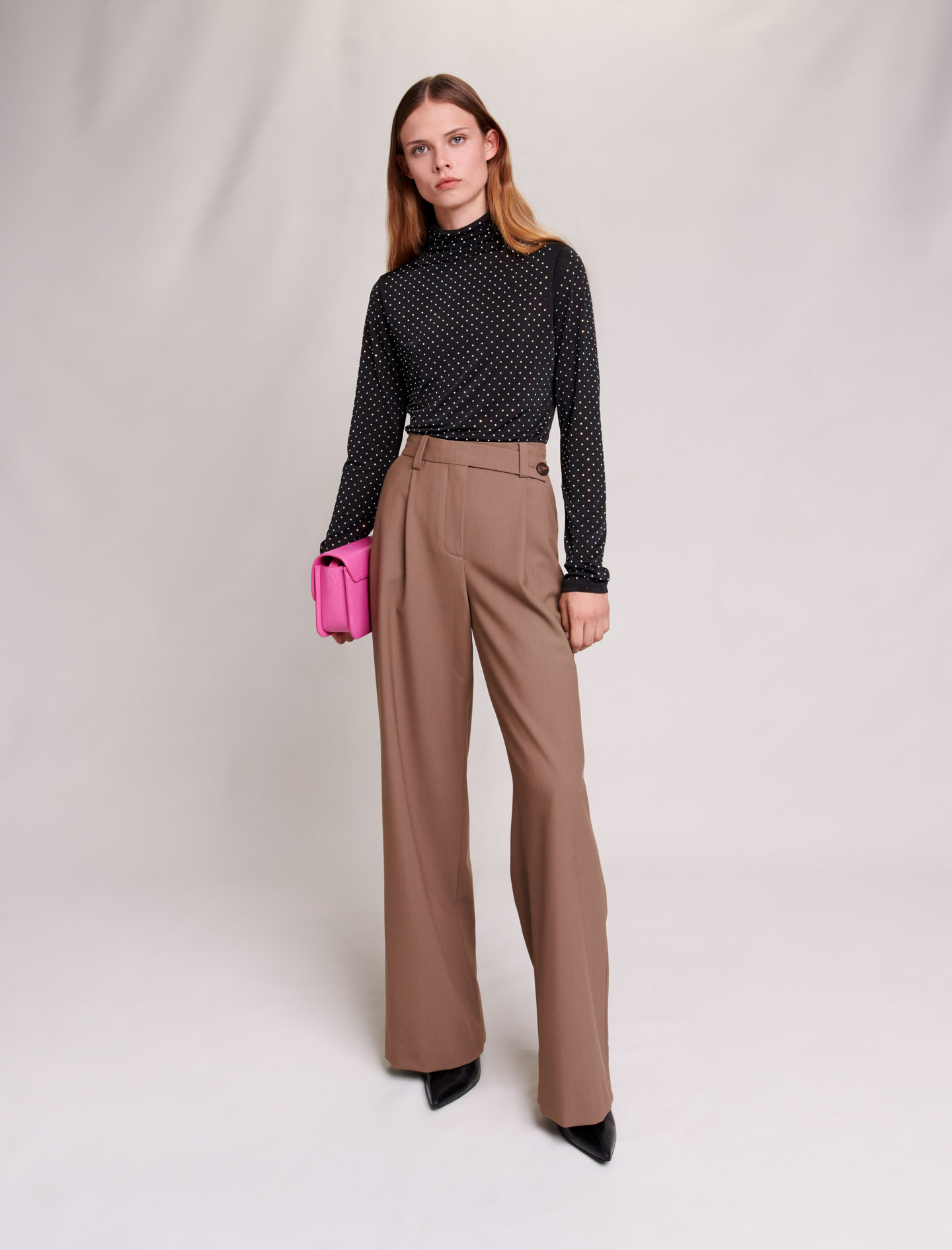 Maje Woman's polyester, Wide-leg trousers for Fall/Winter, size Woman-See All-US XS / FR 34, in color Camel / Brown