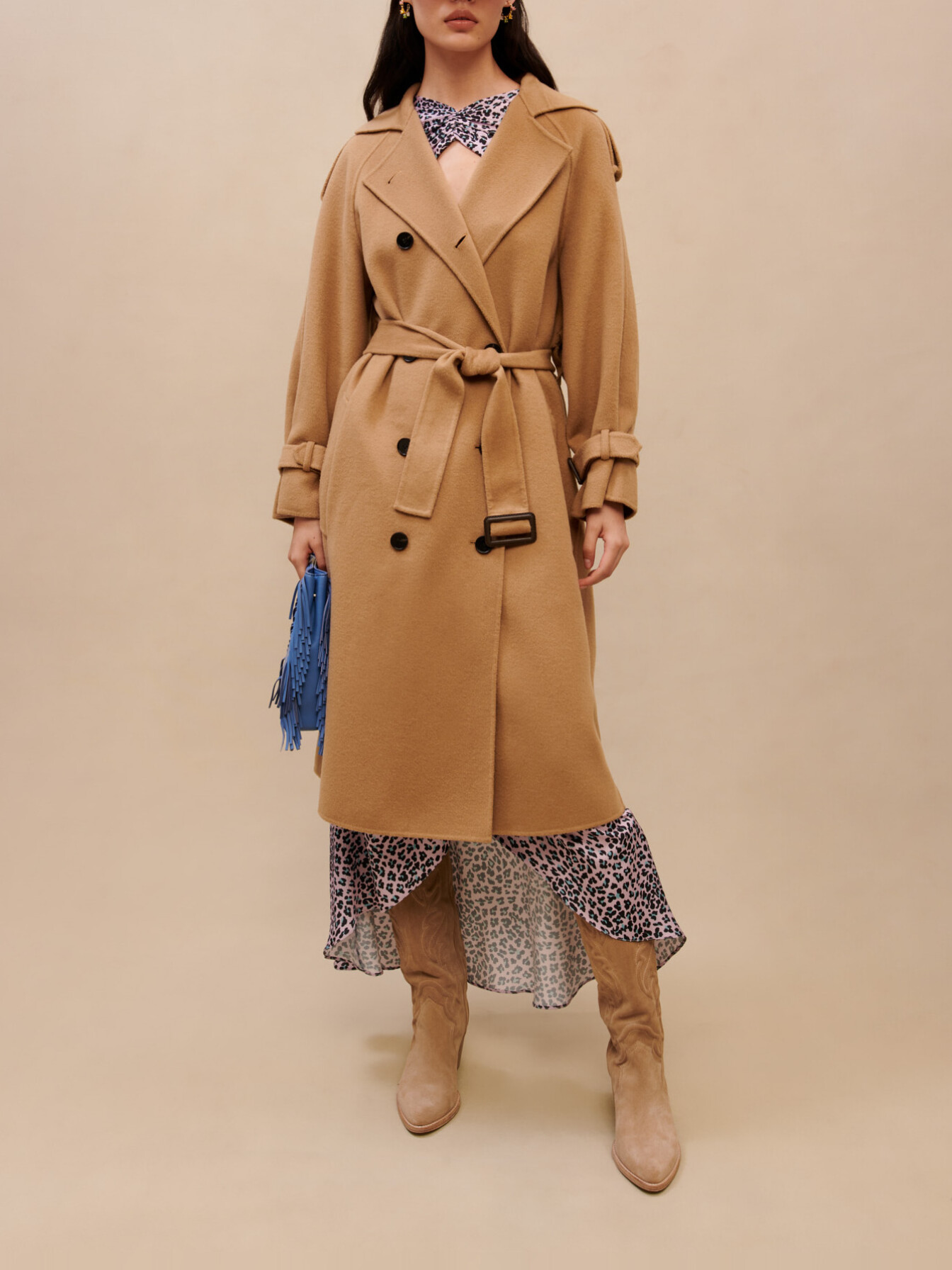 Maje Woman's wool, Camel wool coat for Spring/Summer, size Woman-See All-US L / FR 40, in color Beige / Beige