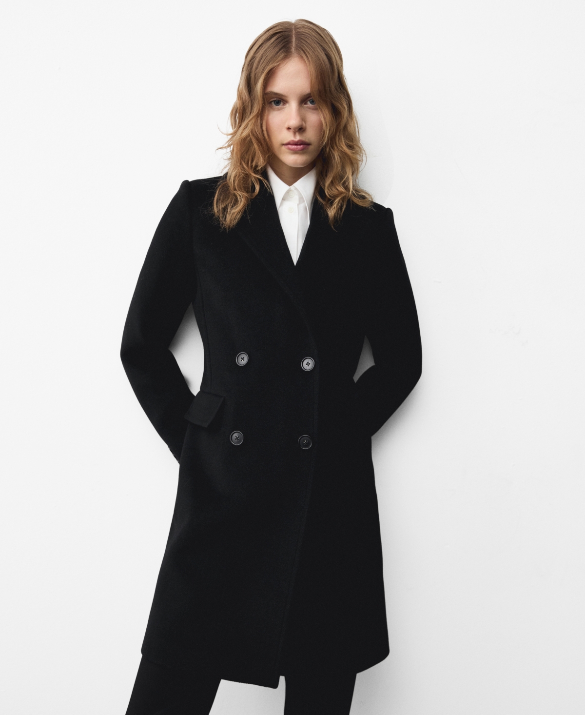 Mango Women's Double-Breasted Wool Coat - Black