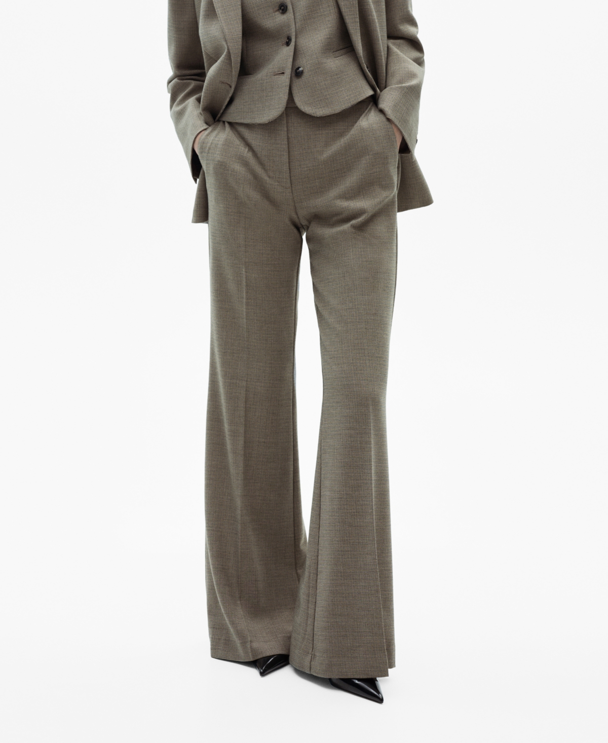 Mango Women's Flared Suit Trousers - Khaki