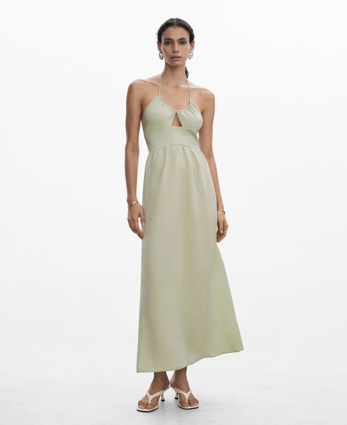 Mango Women's Halter Neck Long Dress - Pastel Green