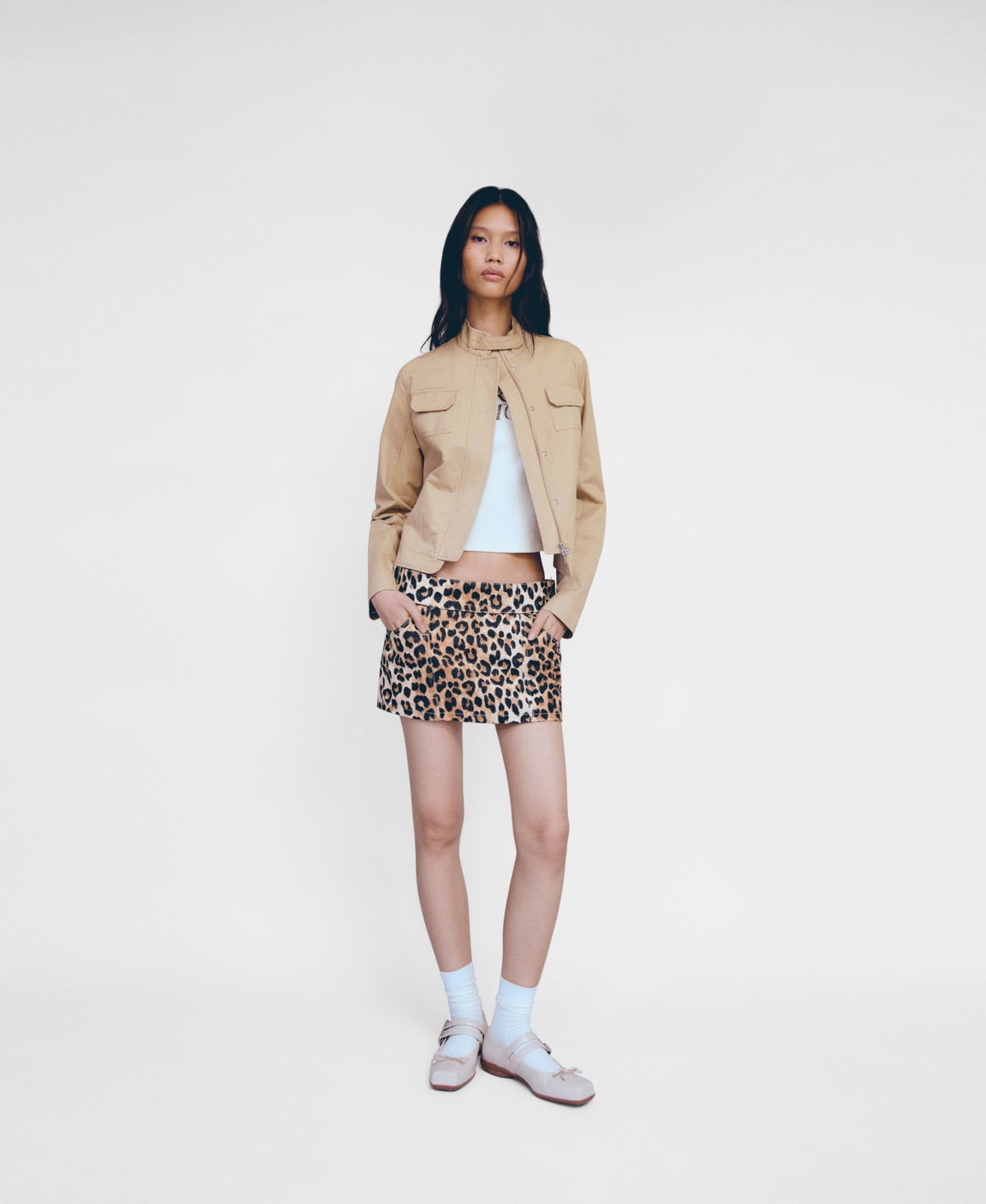 Mango Women's Leopard-Print Denim Mini-Skirt - Beige