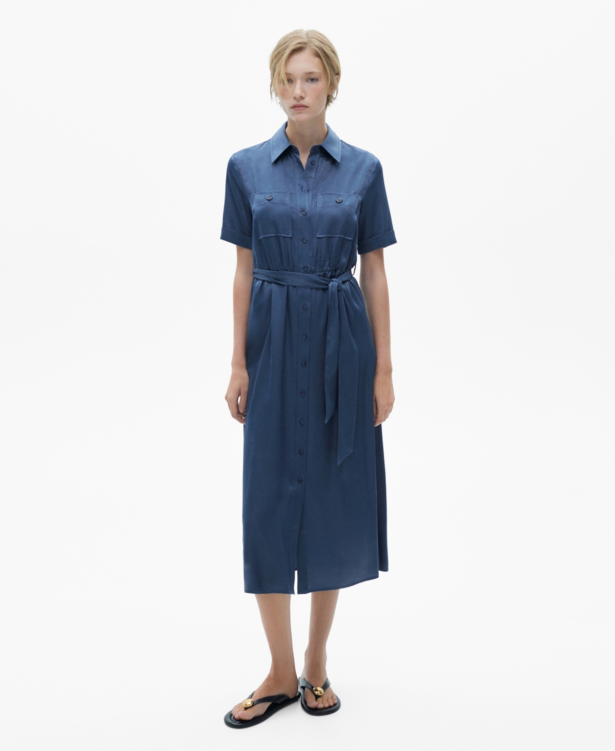 Mango Women's Satin Shirt Dress - Blue