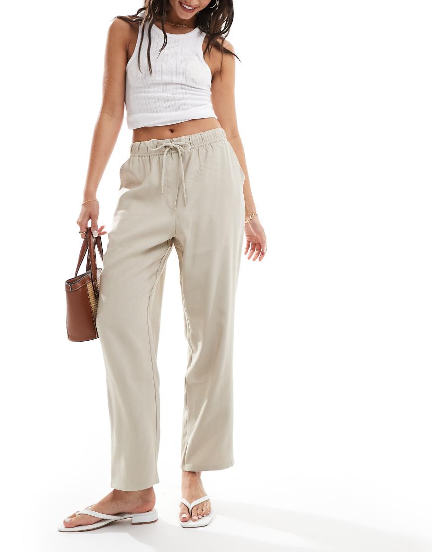 Mango linen look cropped relaxed pants in beige-Neutral