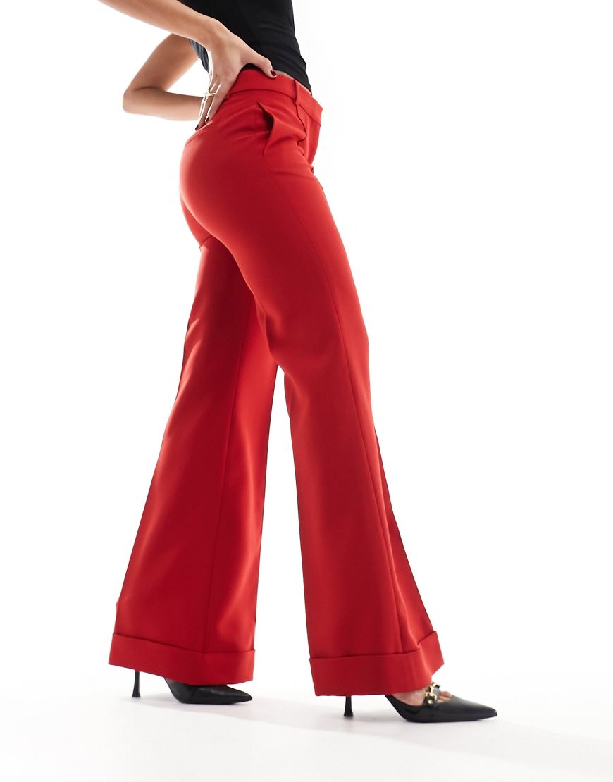 Mango pintuck tailored flare pants in red