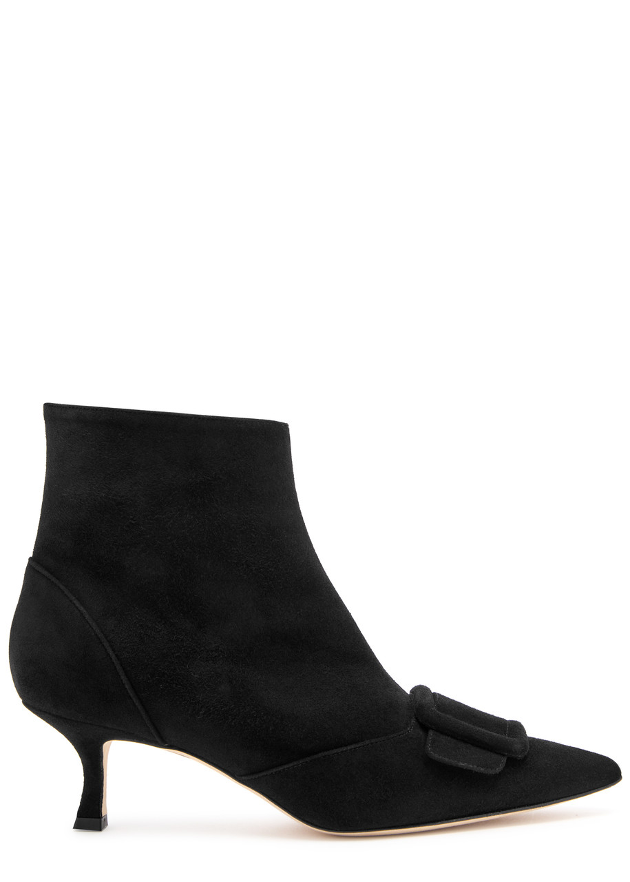 Manolo Blahnik Baylow 50 Suede Ankle Boots - Black - 40 (IT40 / UK7)