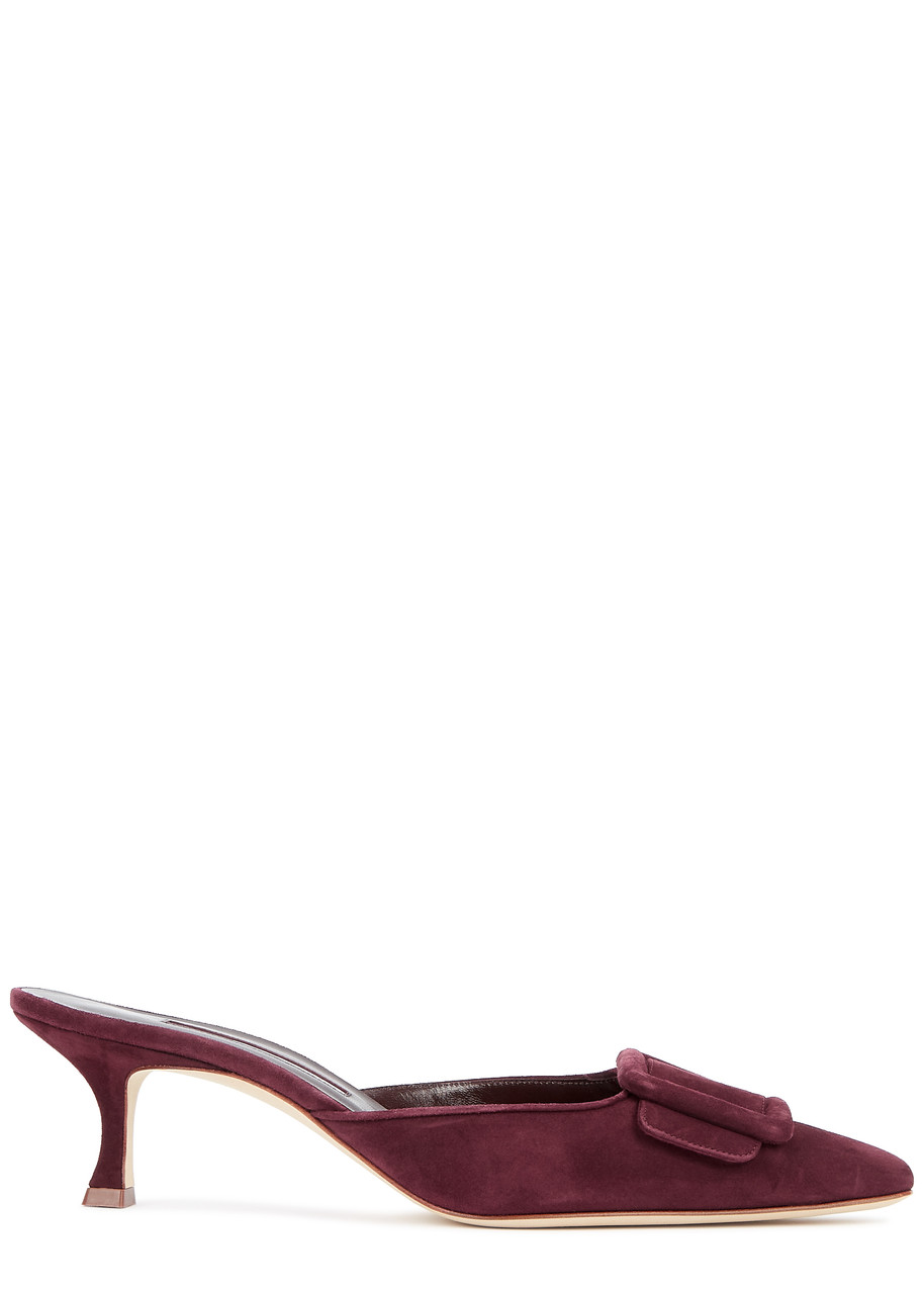 Manolo Blahnik Maysale 50 Suede Mules - Burgundy - 6.5