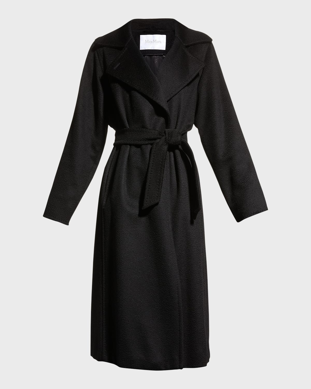 Manuela Belted Camel Hair Coat, Black