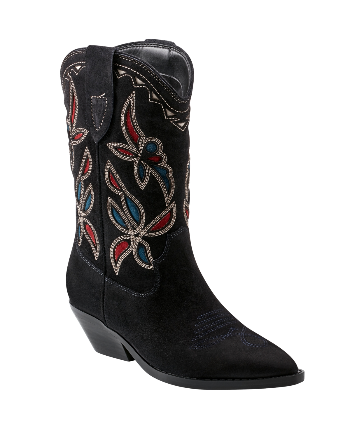 Marc Fisher Ltd Women's Trista Pointy Toe Dress Western Boots - Black Suede Multi