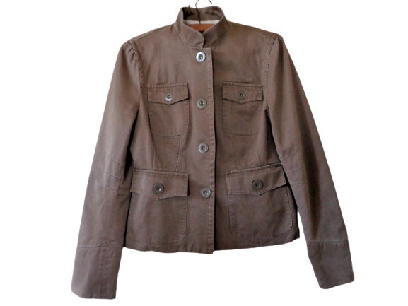 Marc Jacobs Women's Jacket, Vintage 90S Military Blazer, Khaki Short Trench Coat, Mandarin Collar