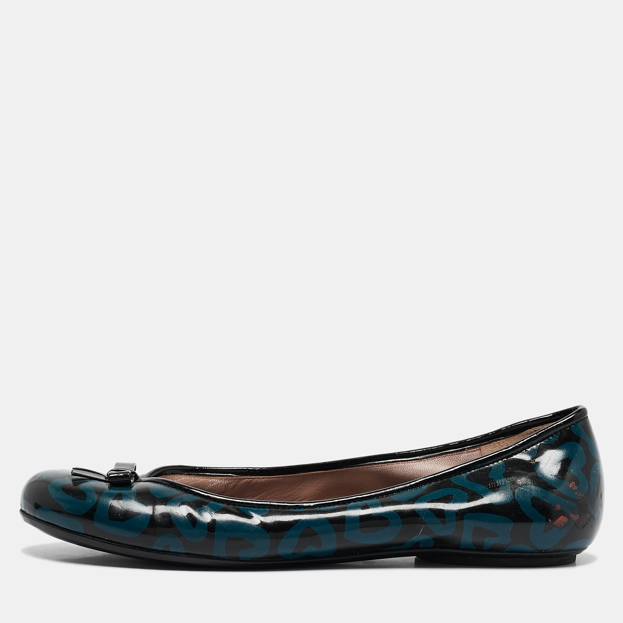 Marc by Marc Jacobs Blue/Black Heart Patent Leather Bow Ballet Flats Size 36