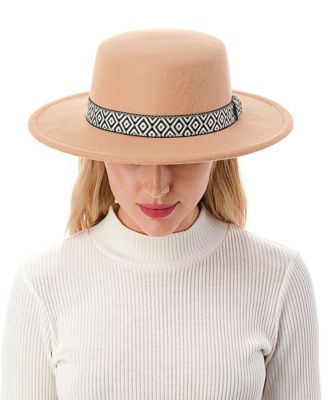 Marcus Adler Women's Felt Hat with Geo Print Band, Tan