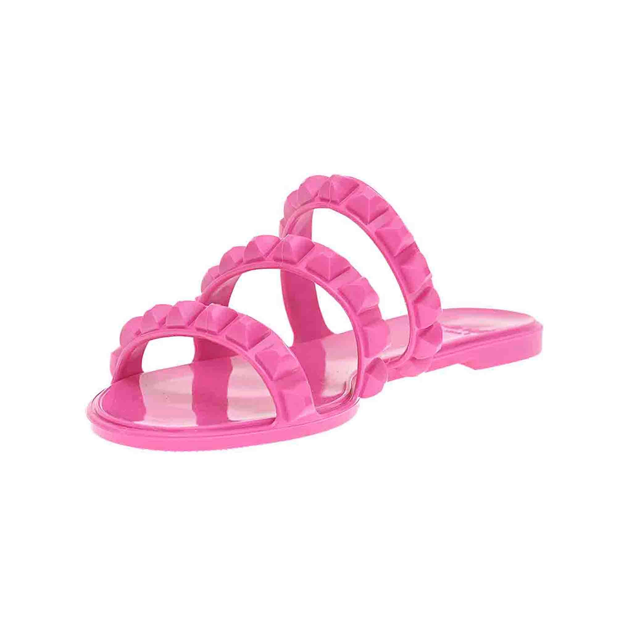 Maria 3 Strap Flat Jelly Sandals - Fuchsia 9