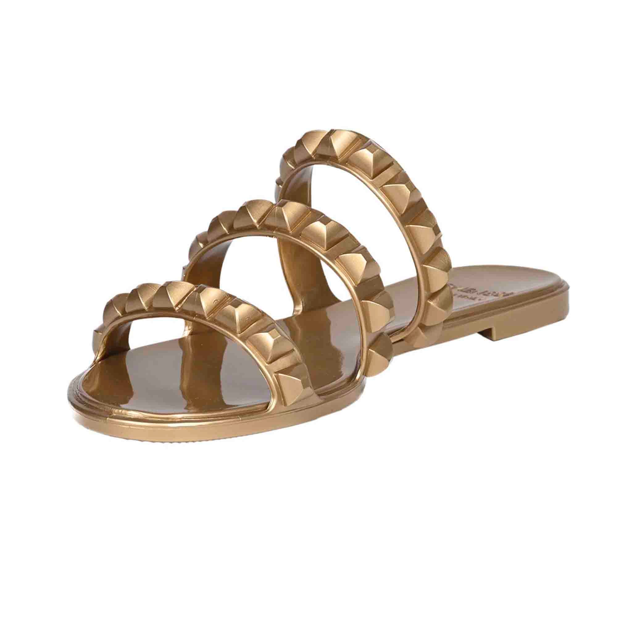 Maria 3 Strap Flat Jelly Sandals - Metallic Jelly - GOLD 7