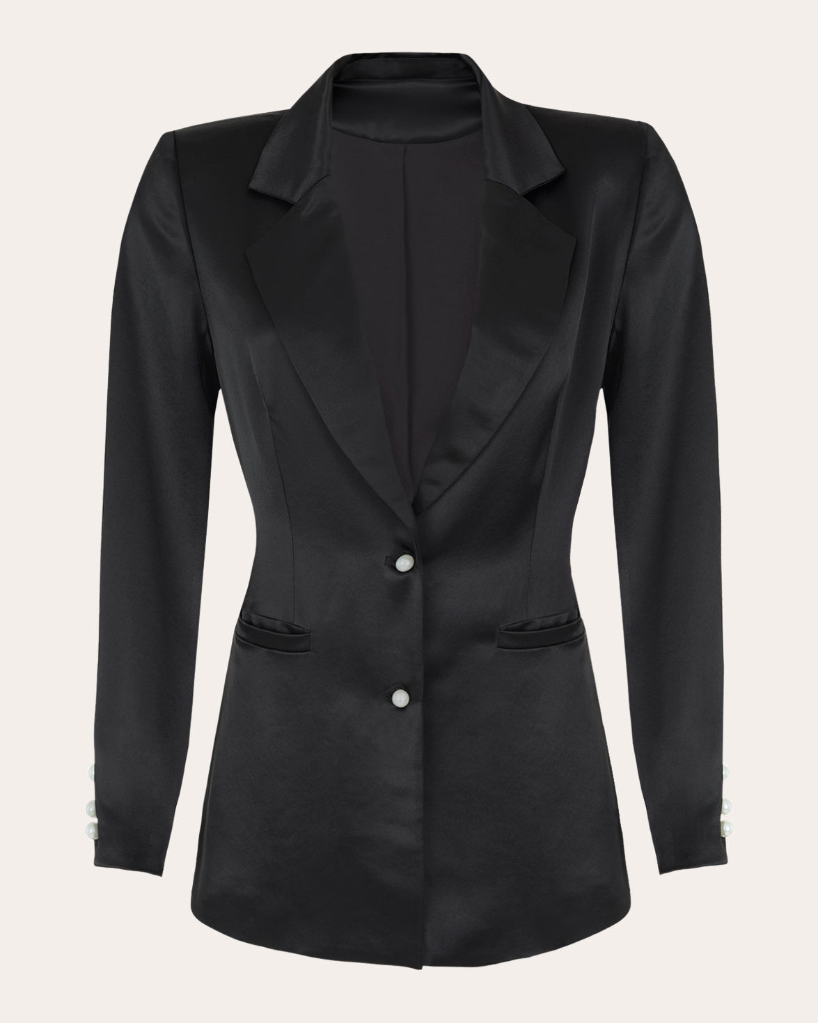 Mariandree Gaitan Women's Milena Pearl Embellished Satin Blazer in Black Polyester/Acetate