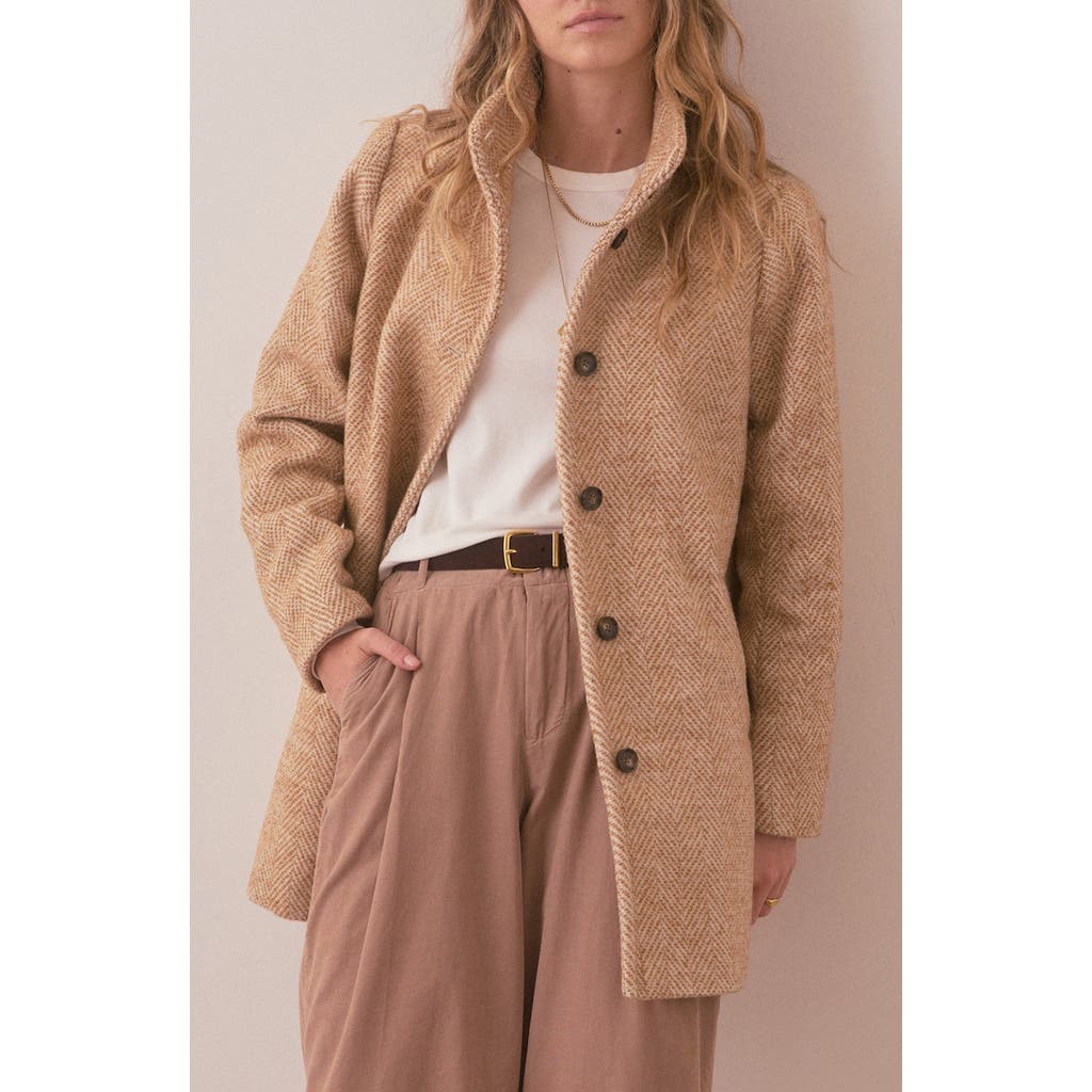 Marine Layer Stephanie Cocoon Coat in Camel Herringbone at Nordstrom, Size X-Small