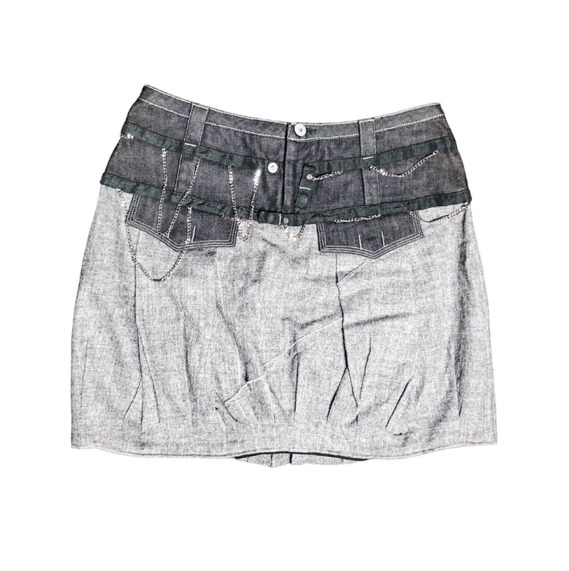 Marithe Francois Girbaud The Mfg Denim Wool Chains Skirt in Grey, Women's (Size 26)