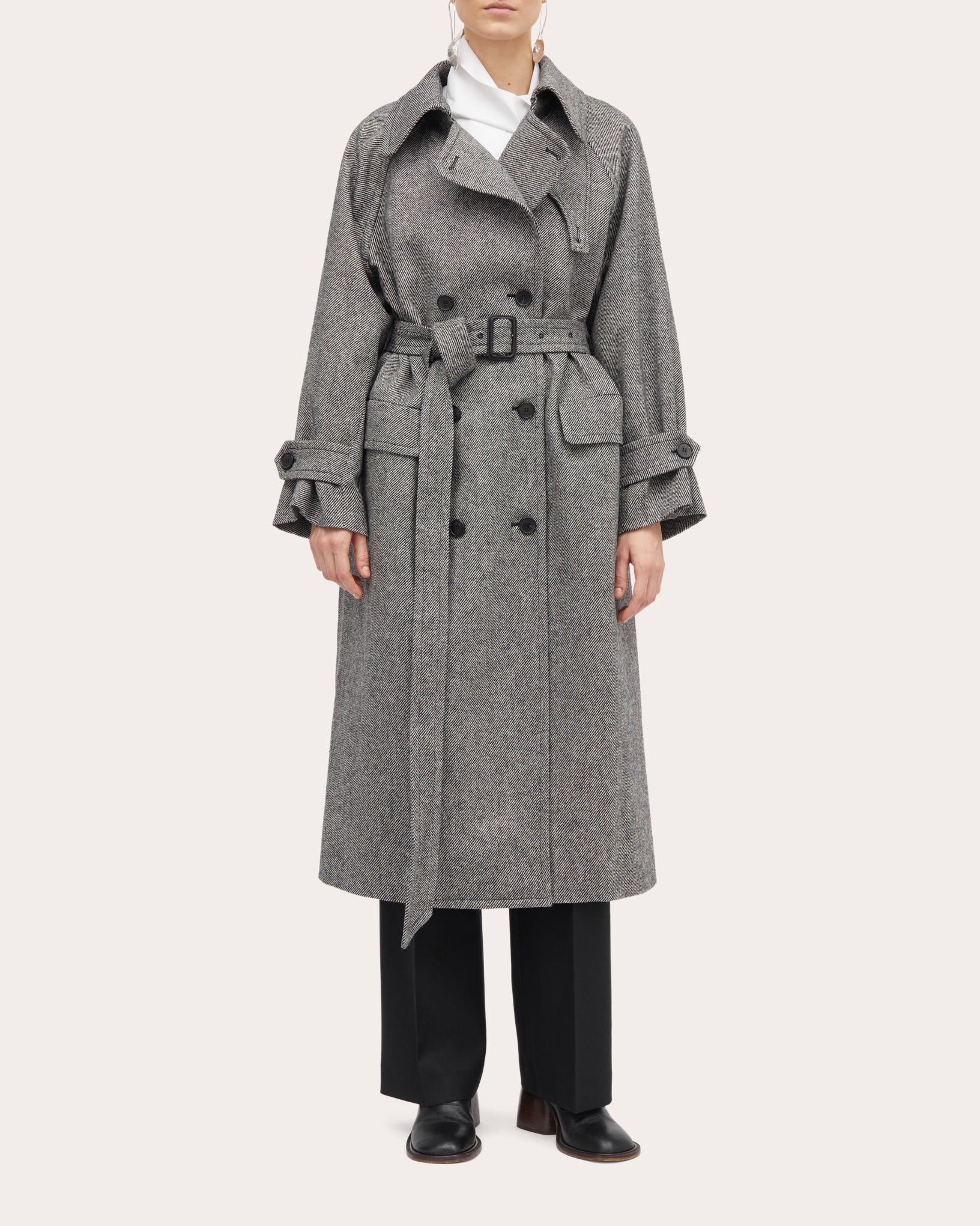 Mark Kenly Domino Tan Women's Constancia Wool-Twill Trench Coat in Black/white