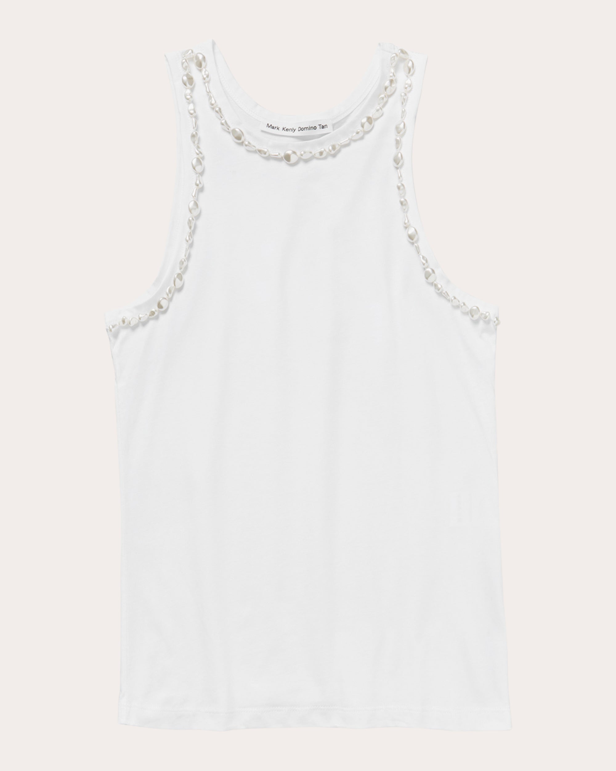 Mark Kenly Domino Tan Women's Lea Atelier Embellished Cotton Tank Top in White