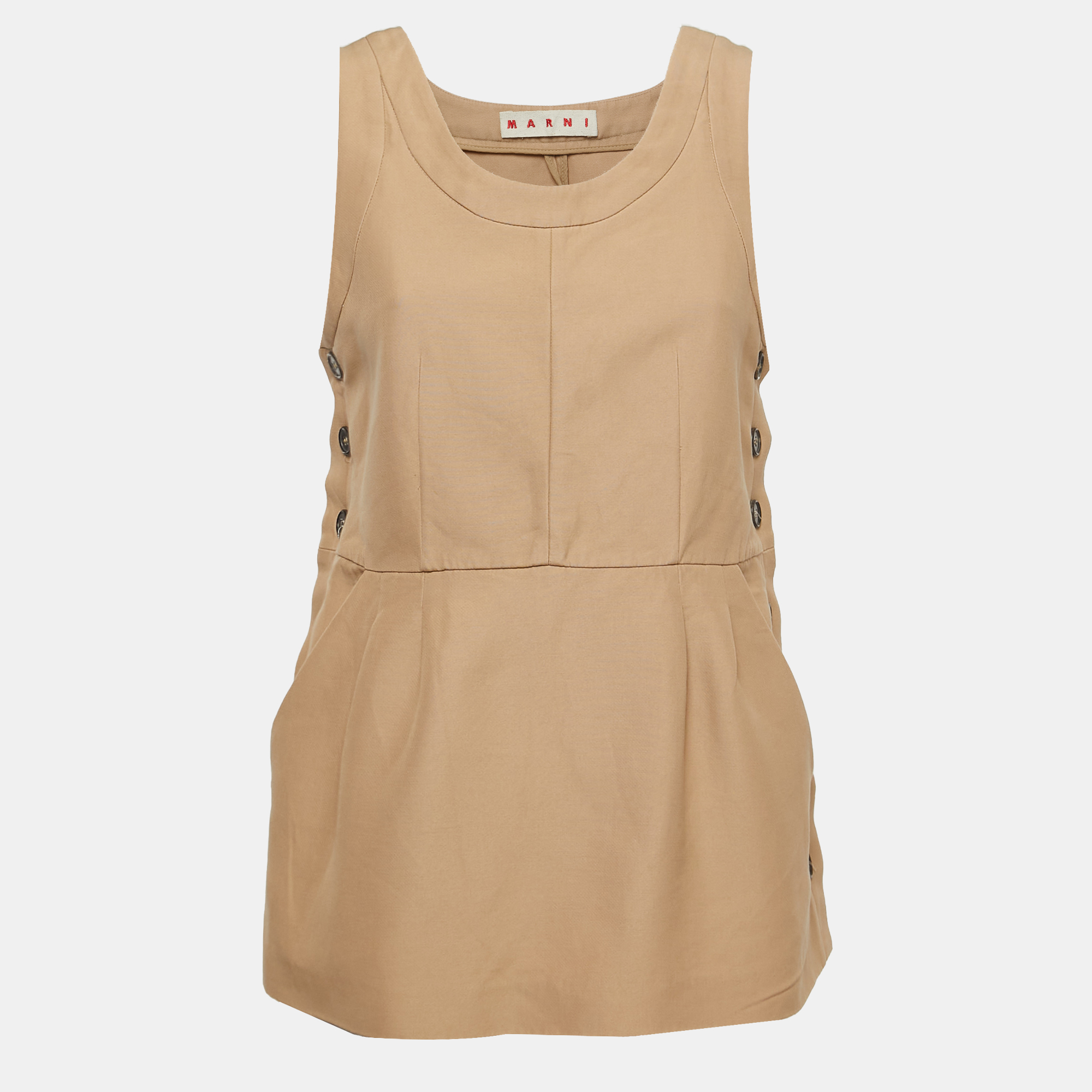 Marni Beige Cotton Buttoned Sleeveless Peplum Top M