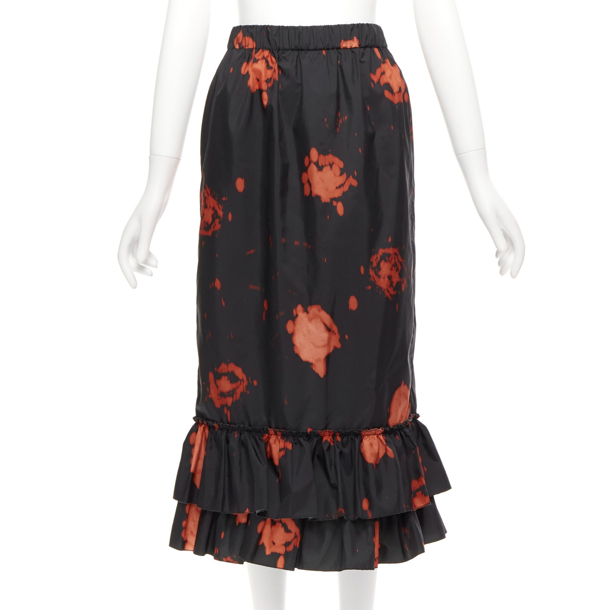 Marni Black Red Splatter Tie Dye Print Tiered Ruffle Hem Midi Skirt It38 Xs, Women's (Size 26)