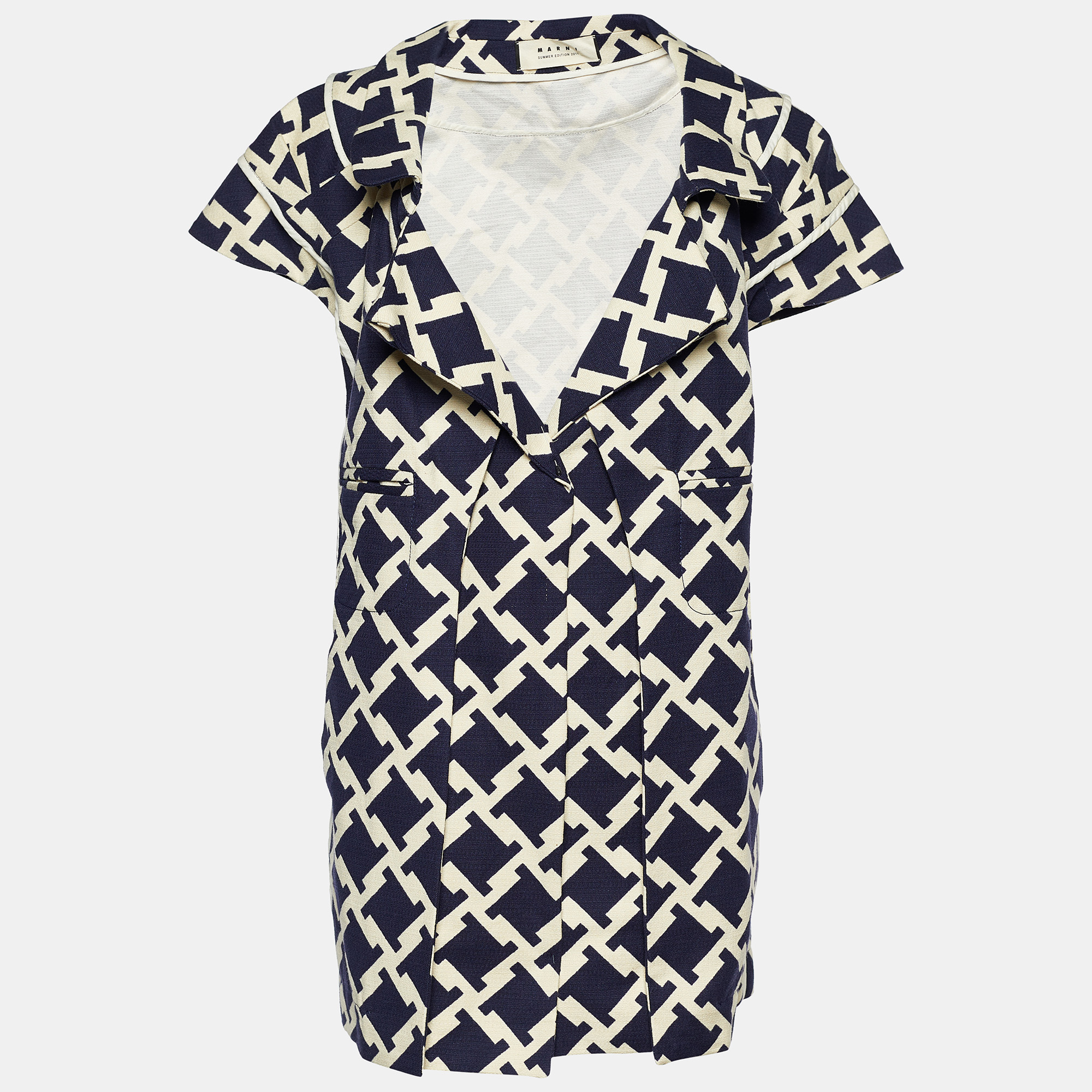 Marni Blue Houndstooth Print Cotton Short Sleeve Coat M