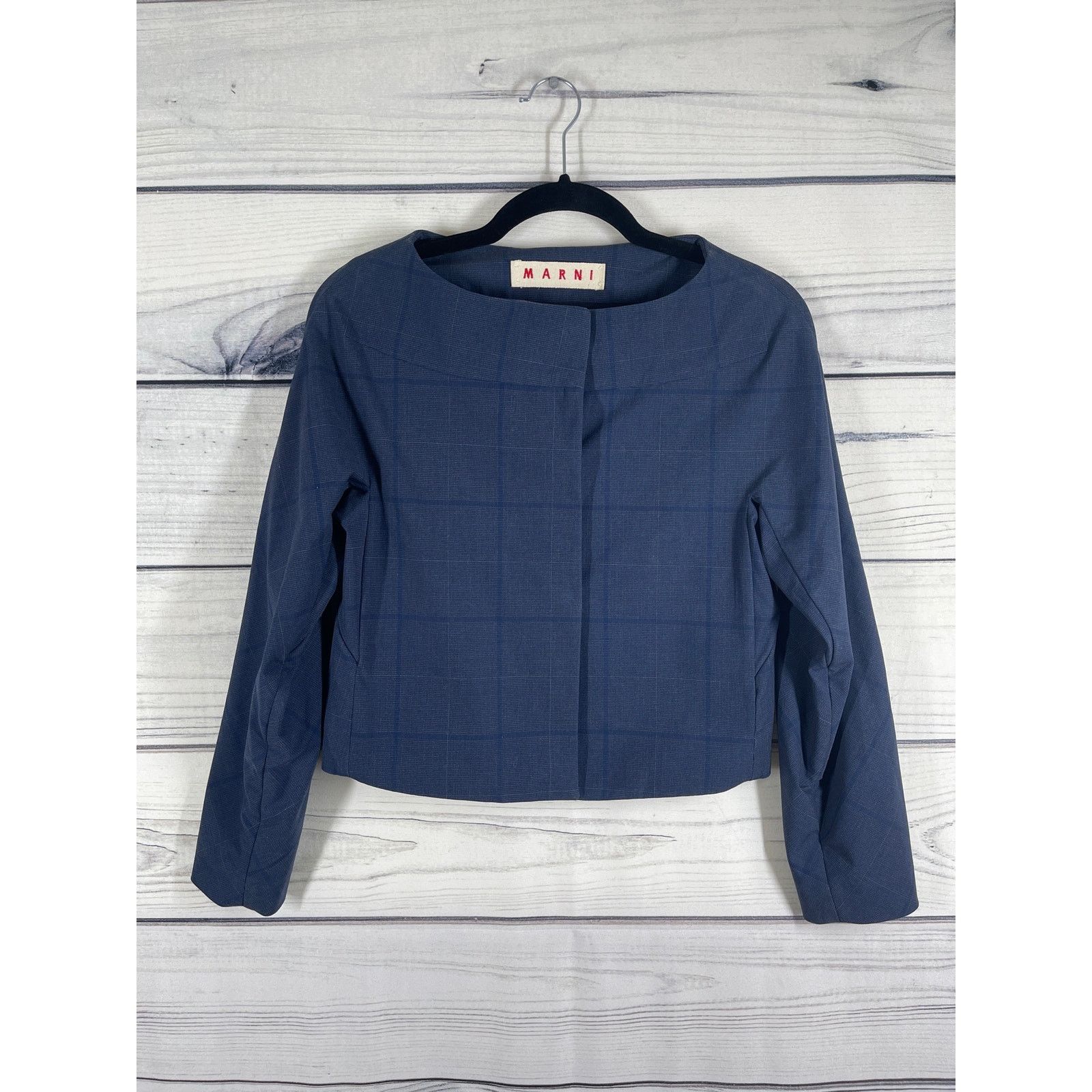 Marni Cropped Blue Jacket Blazer Size 38 Us Size 6, Women's