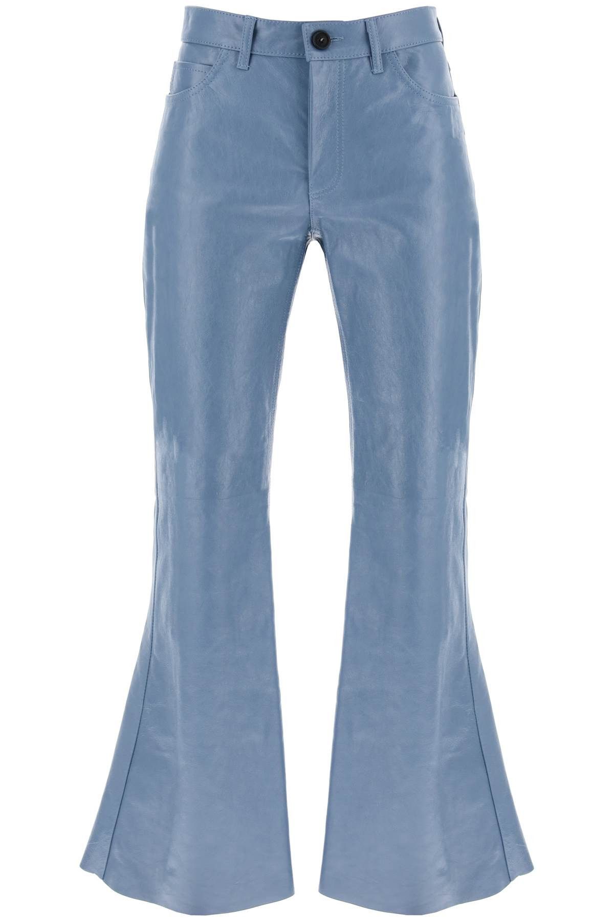 Marni Flared Leather Pants For Women in Light Blue (Size 27)