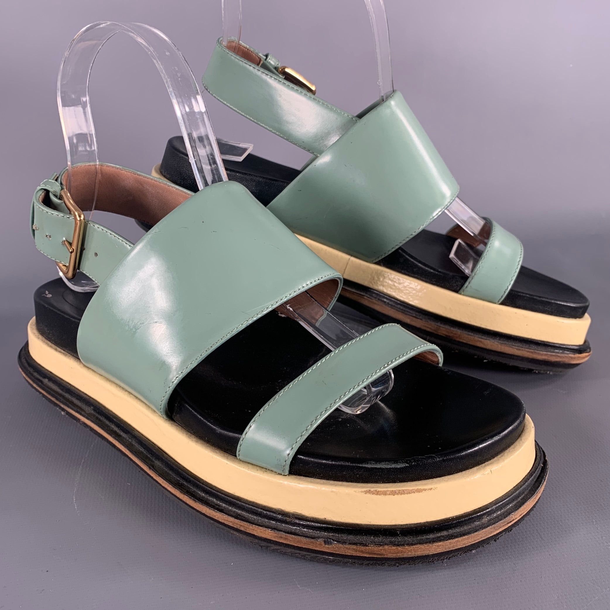 Marni Green Black Strap Chunky Sole Sandals, Women's (Size 7)