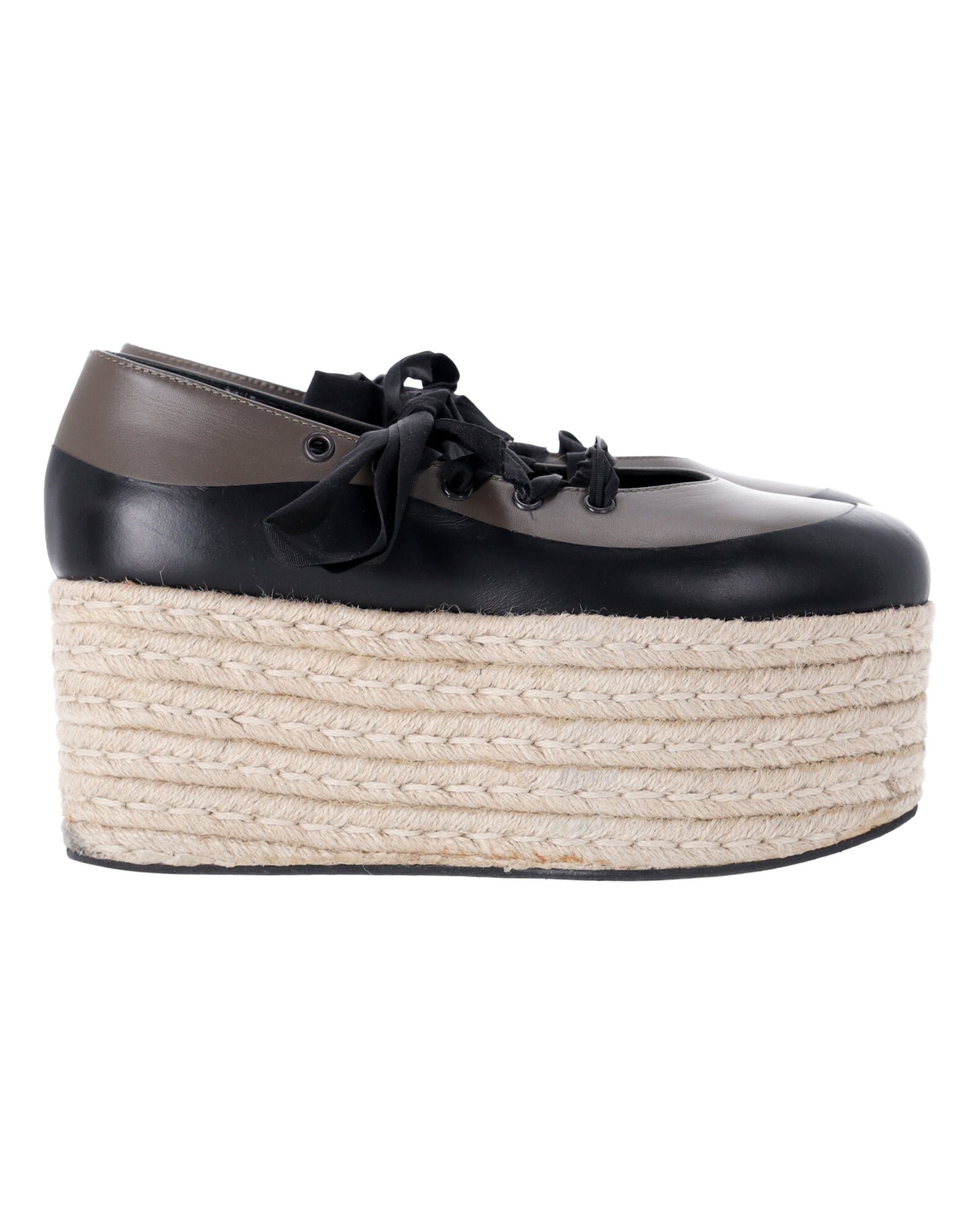 Marni Lace-Up Platform Espadrilles in Black and Grey Leather