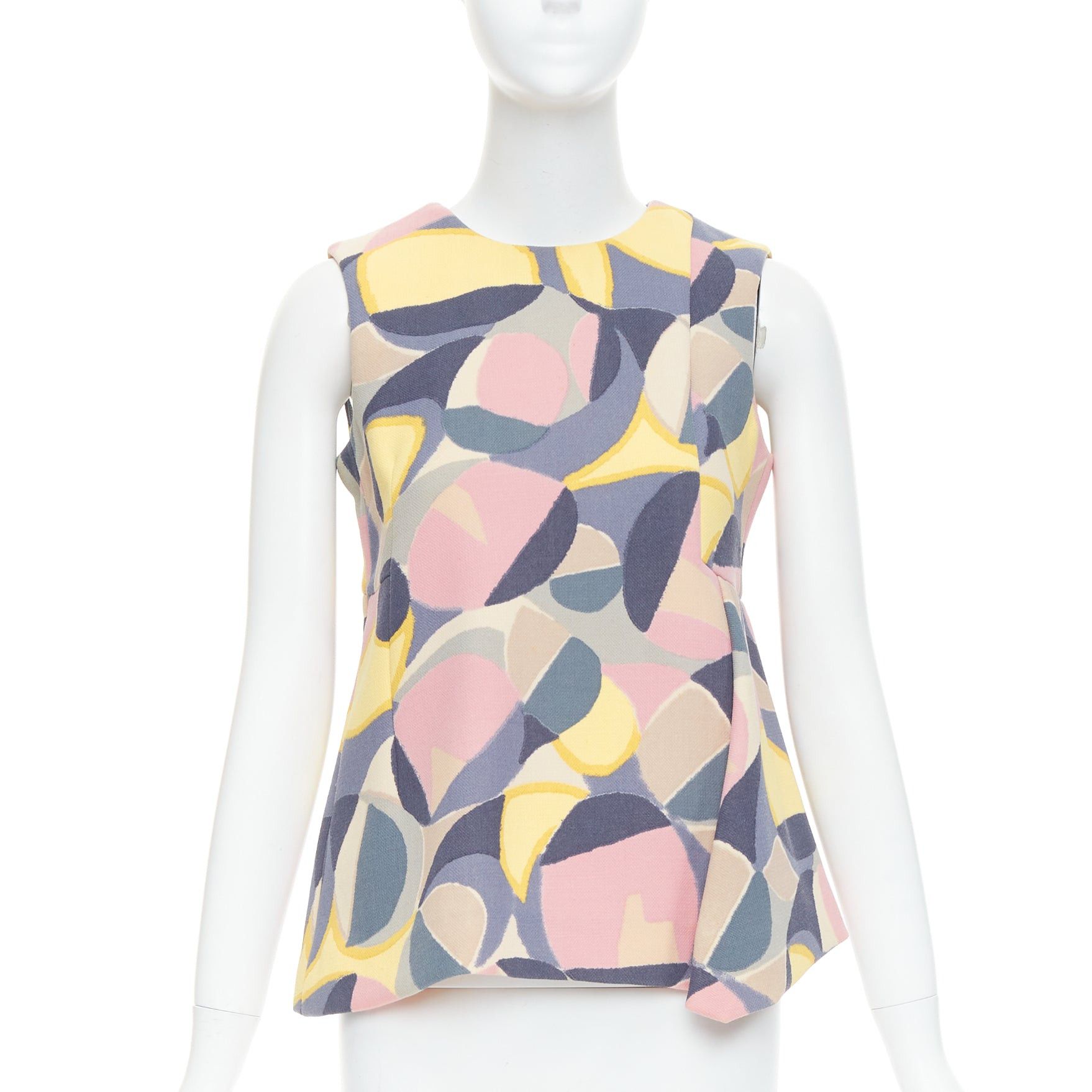 Marni Pastel Multicolor Abstract Print Asymmetric Peplum Top It38 Xs, Women's