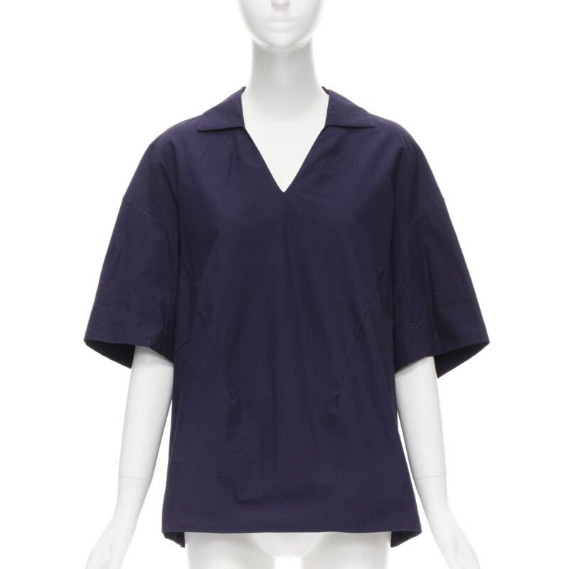 Marni Purple Cotton Curved Seam V-Neck Oversized Boxy Polo Shirt Top It44 M, Women's (Size Medium)