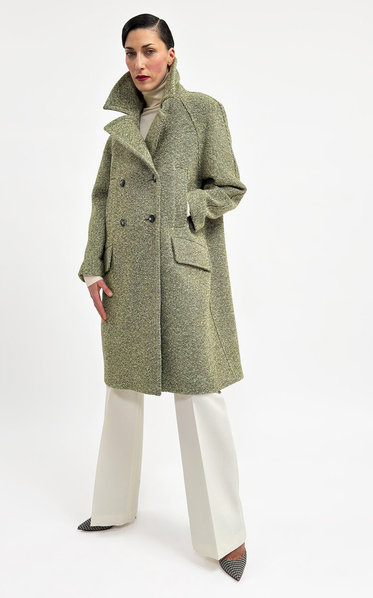 Martin Grant - A-Line Double-Breasted Wool-Blend Coat - Green - FR 40 - Moda Operandi