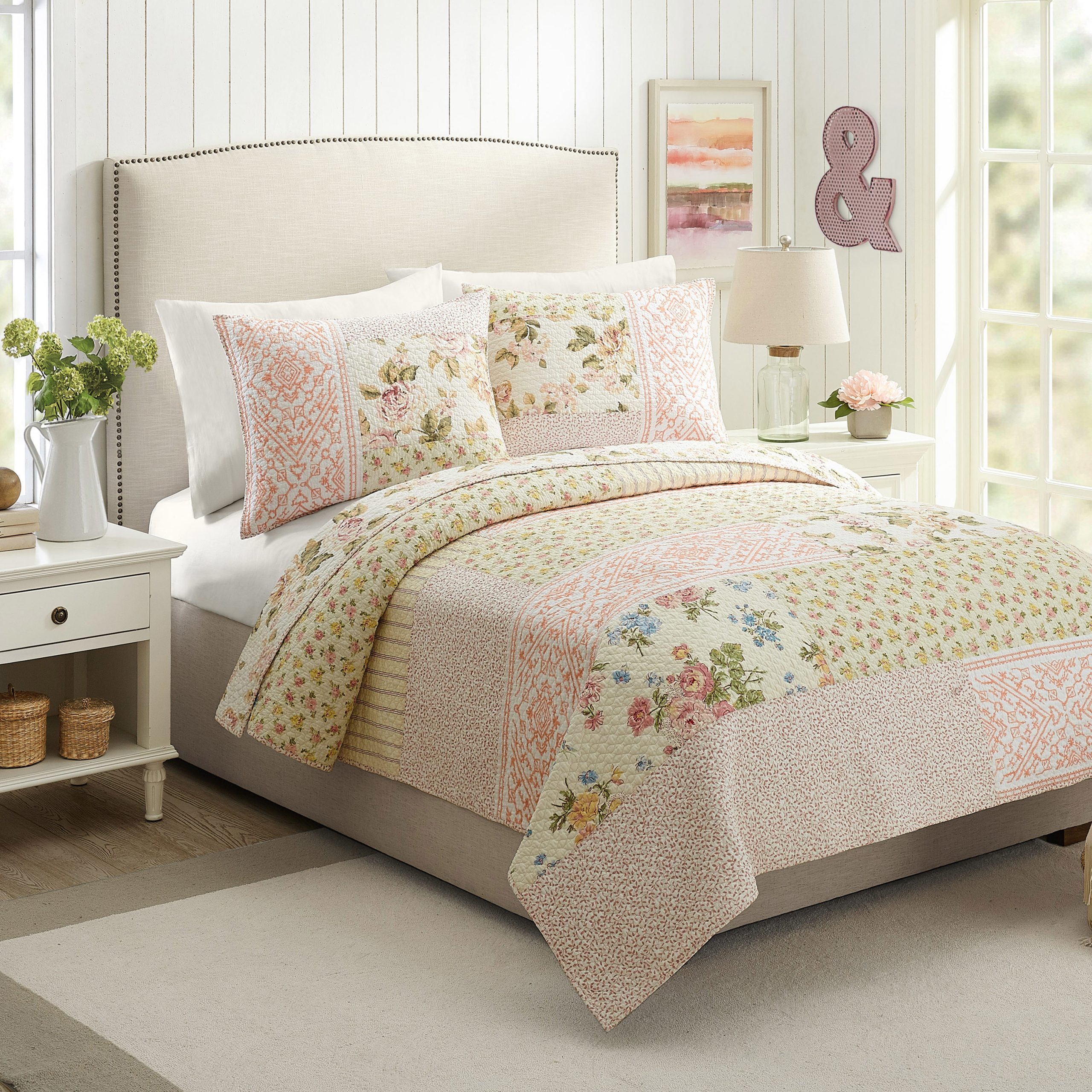 Mary Jane's Home Sweet Blooms Pink Floral Reversible King Quilt Cotton with (Cotton Fill) | A025318PKNFE