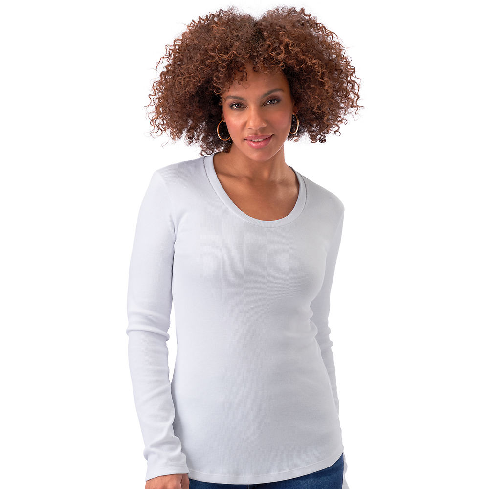 Masseys Essential Ribbed Long-Sleeve Tee White Knit Tops 1X