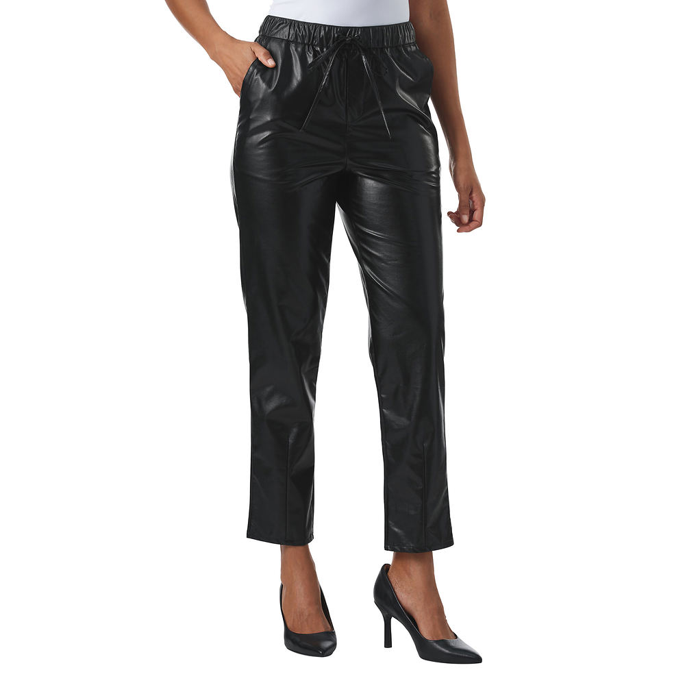 Masseys Faux Leather Straight-Leg Pant Black Pants L-Regular