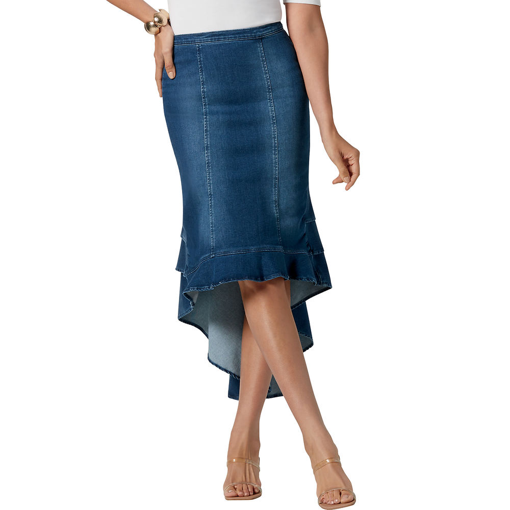 Masseys Flounced Denim Skirt Blue Skirts 6