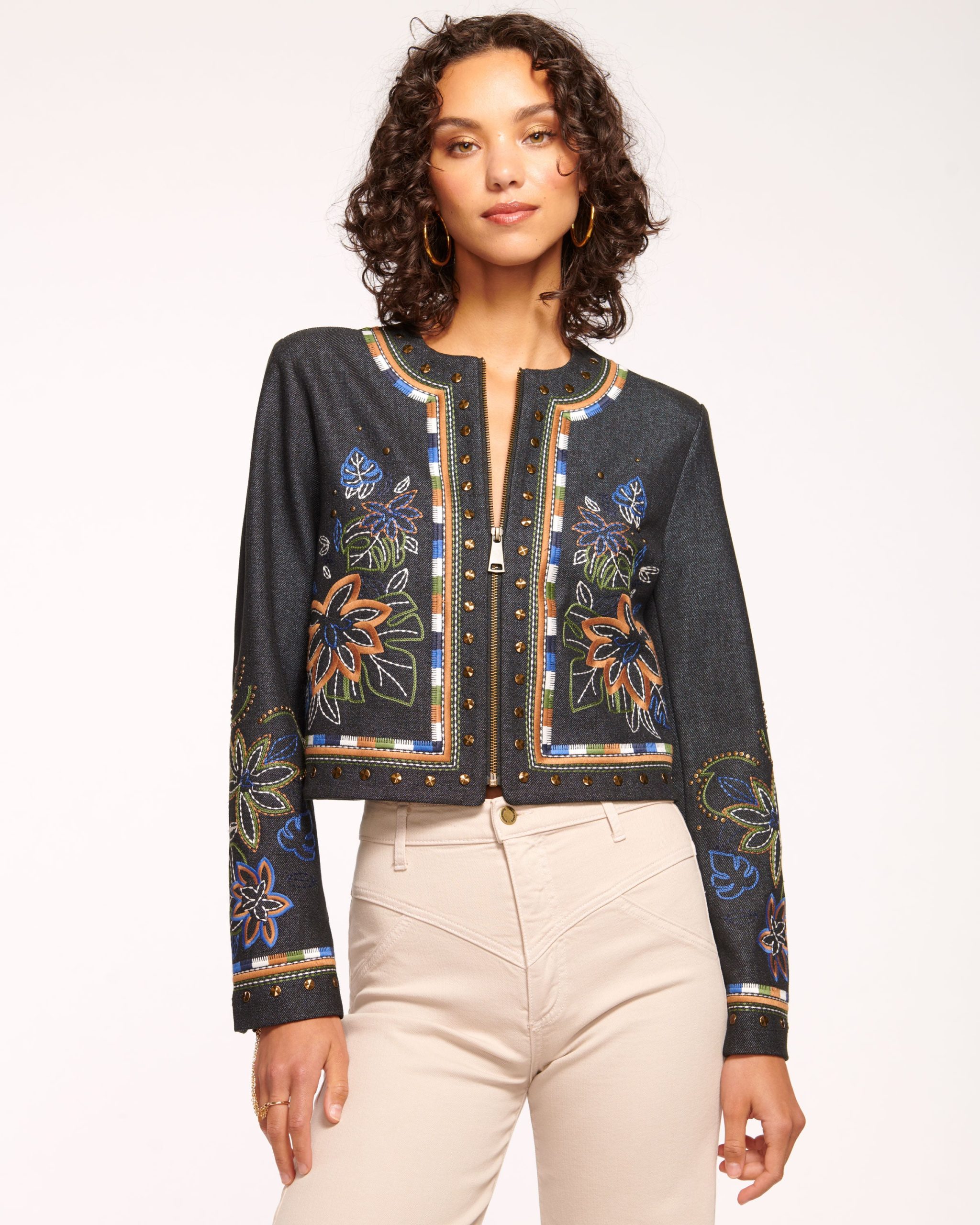 Mav Embroidered Denim Jacket in Embroidered Indigo