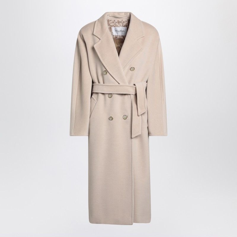 Max Mara Beige Double-Breasted Coat In Wool And Cashmere in Blue, Women's (Size XS)