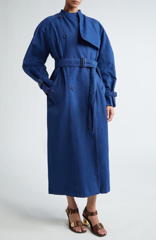 Max Mara Calao Cape Effect Cotton Denim Trench Coat in Navy at Nordstrom, Size 10