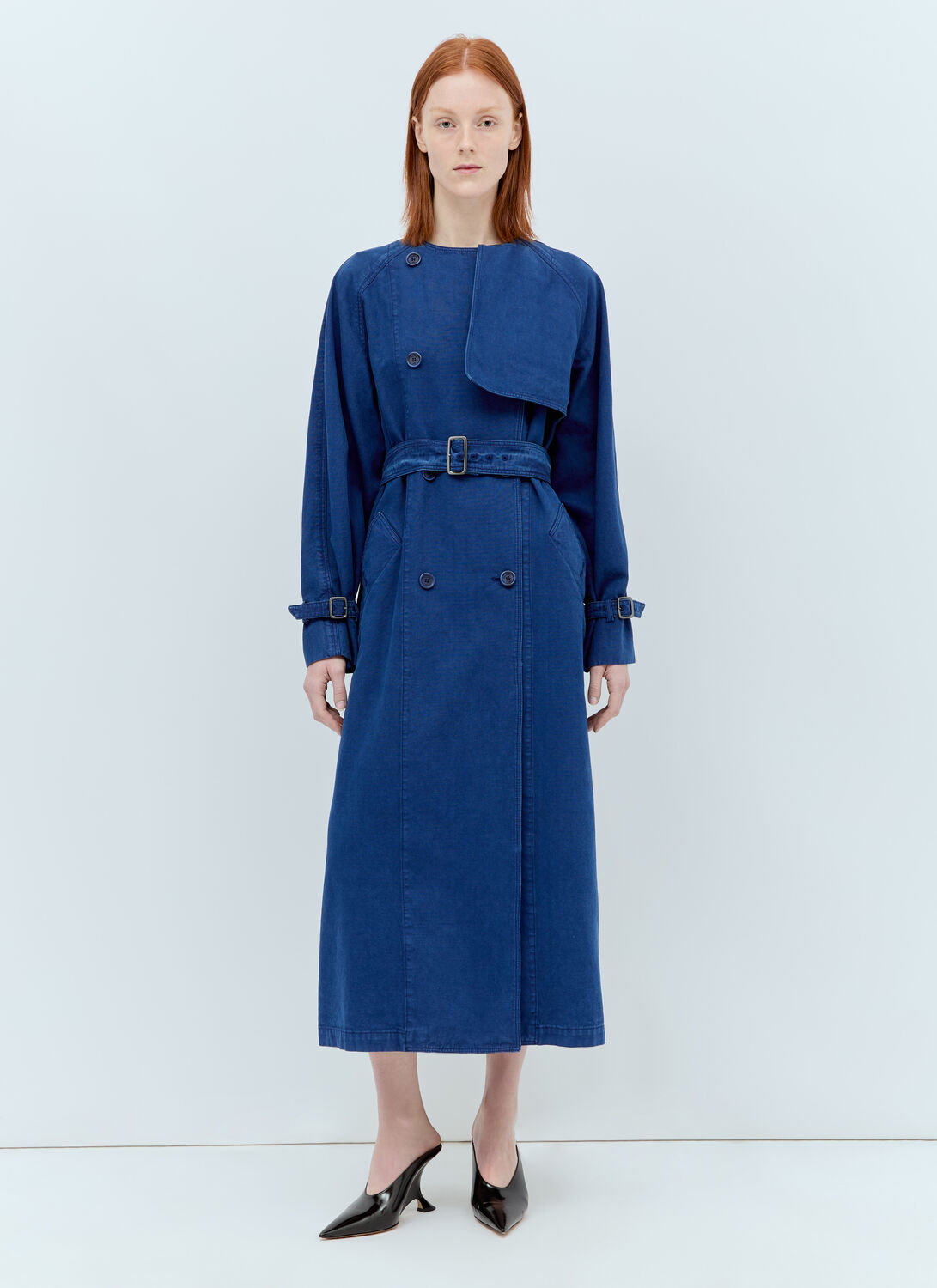 Max Mara Canvas Double-breasted Trench Coat - Woman Coats Blue It - 34