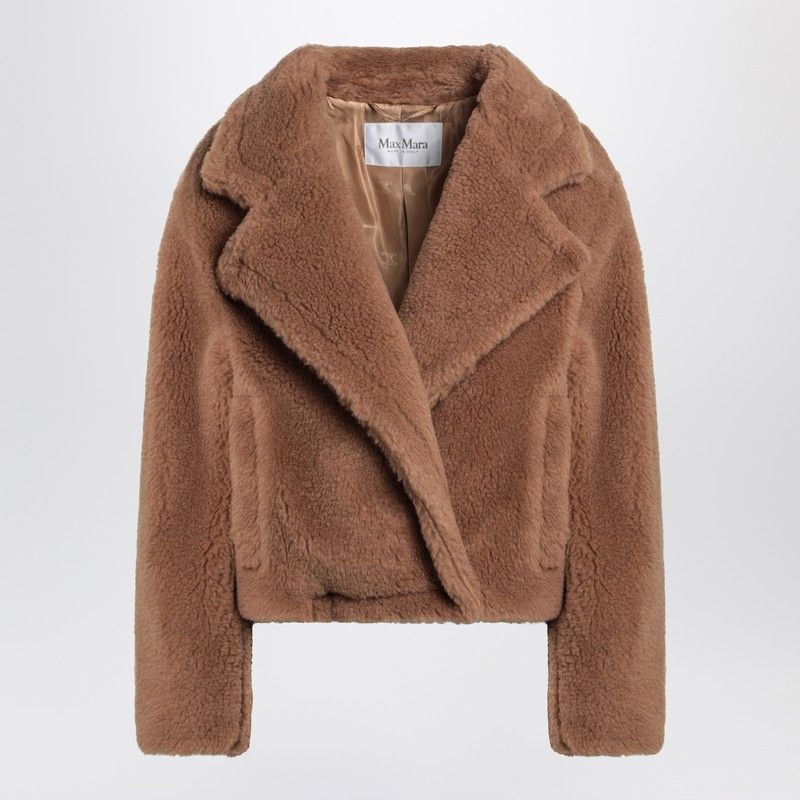 Max Mara Icon Teddy Bear Crop Camel Coat in Beige, Women's (Size XS)