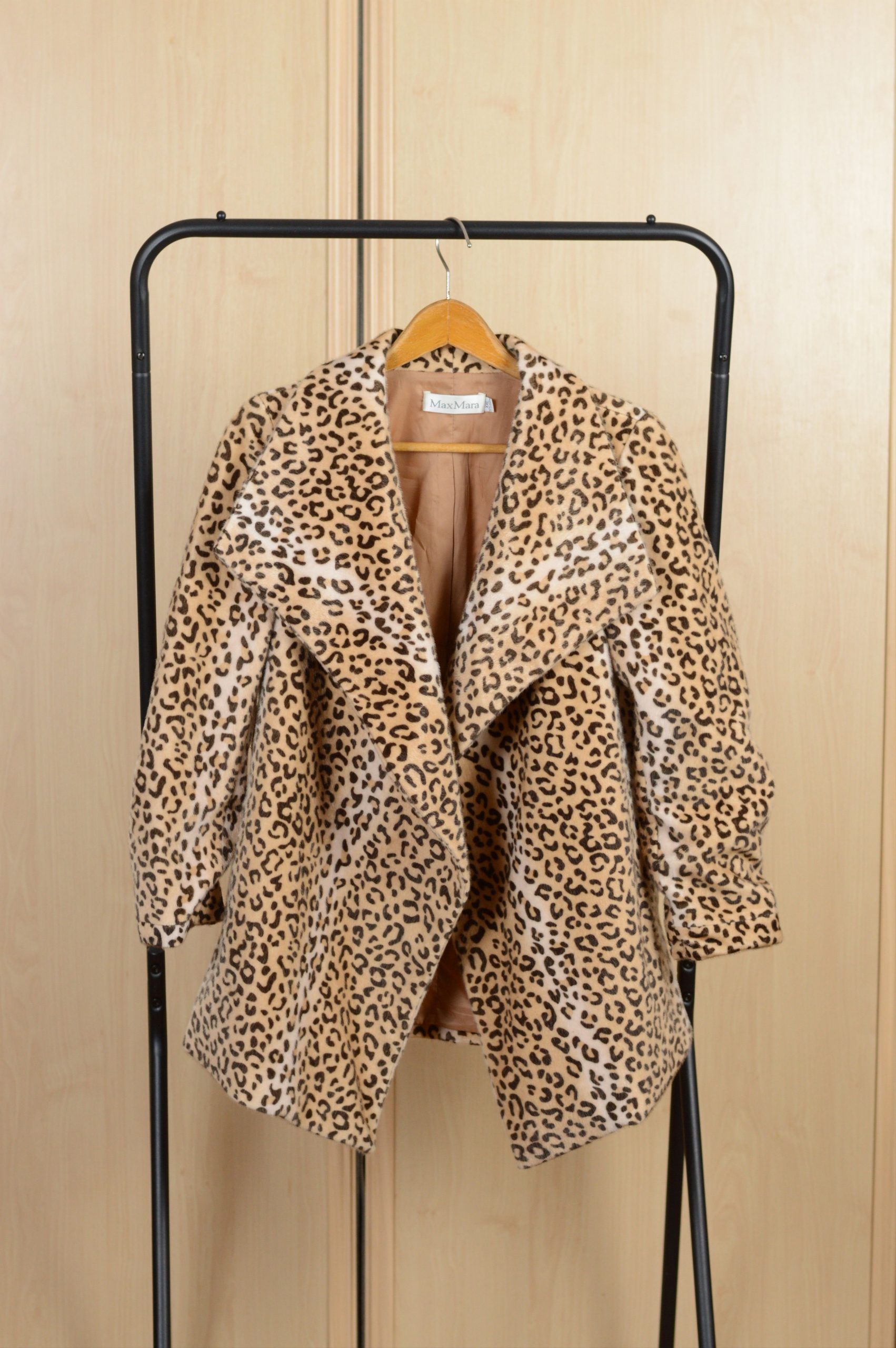 Max Mara Leopard Wool Pea Coat in Beige, Women's (Size 2XL)