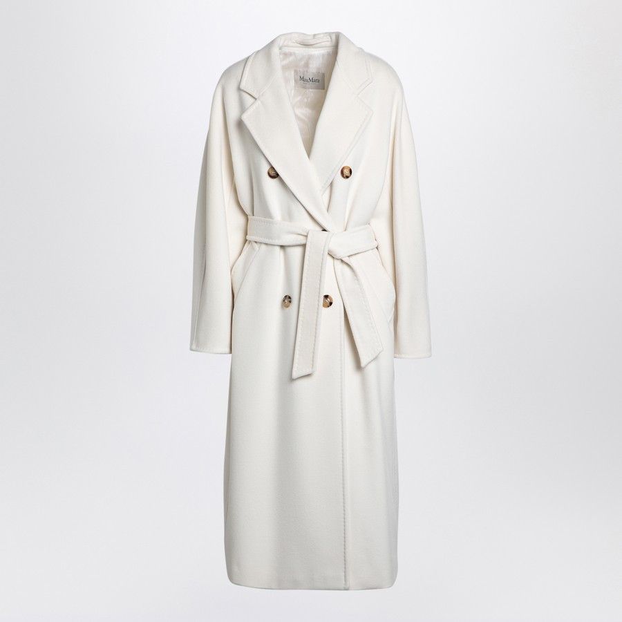 Max Mara O1D2Blof0824 Double-Breasted Coat In White, Women's (Size Small)