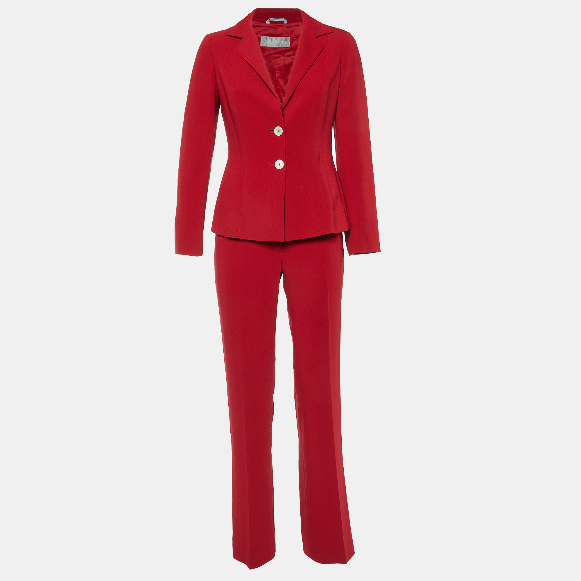 Max Mara Red Crepe Tailored Pant Suit S