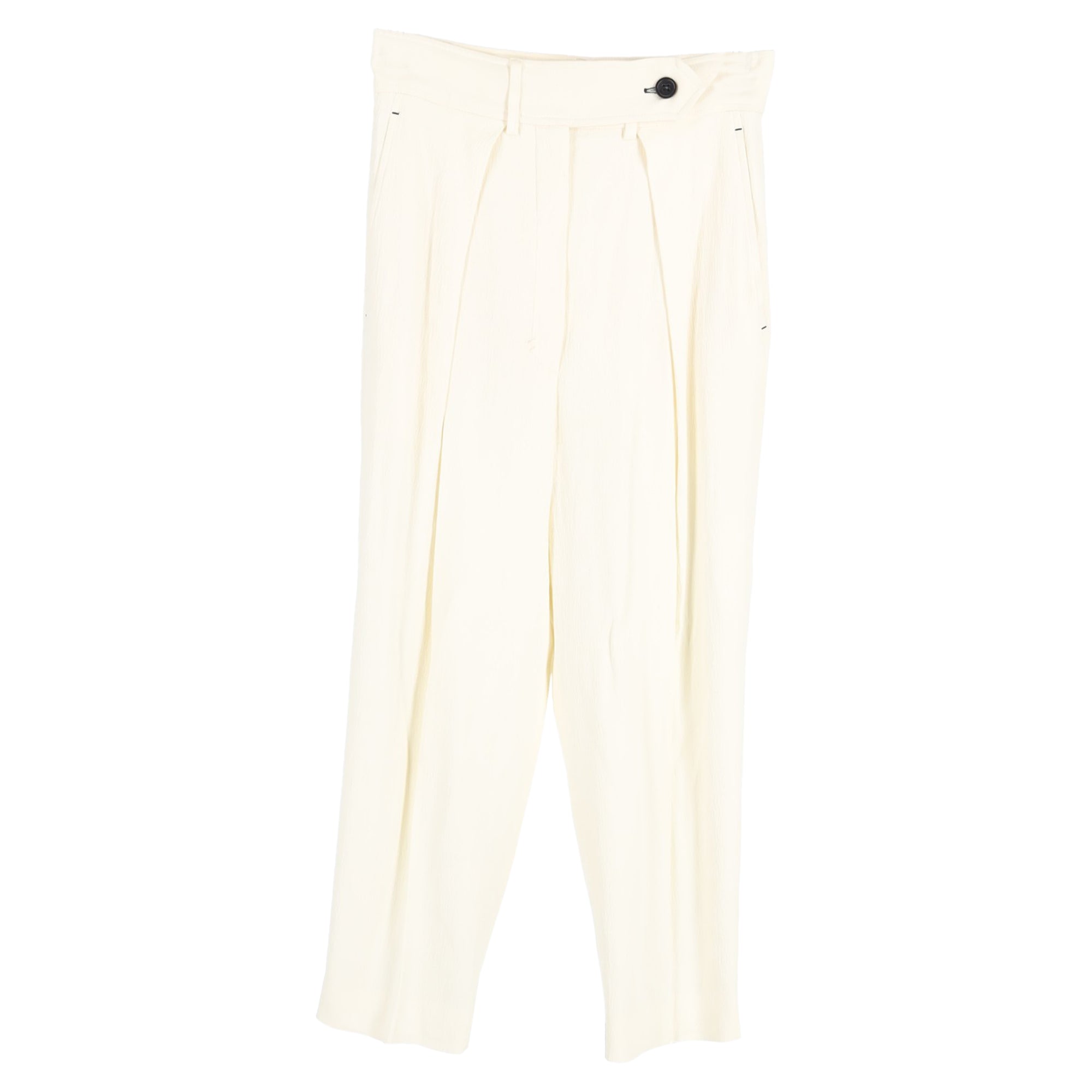 Max Mara Sportmax Pleated Straight-Leg Trousers in Cream Acetate