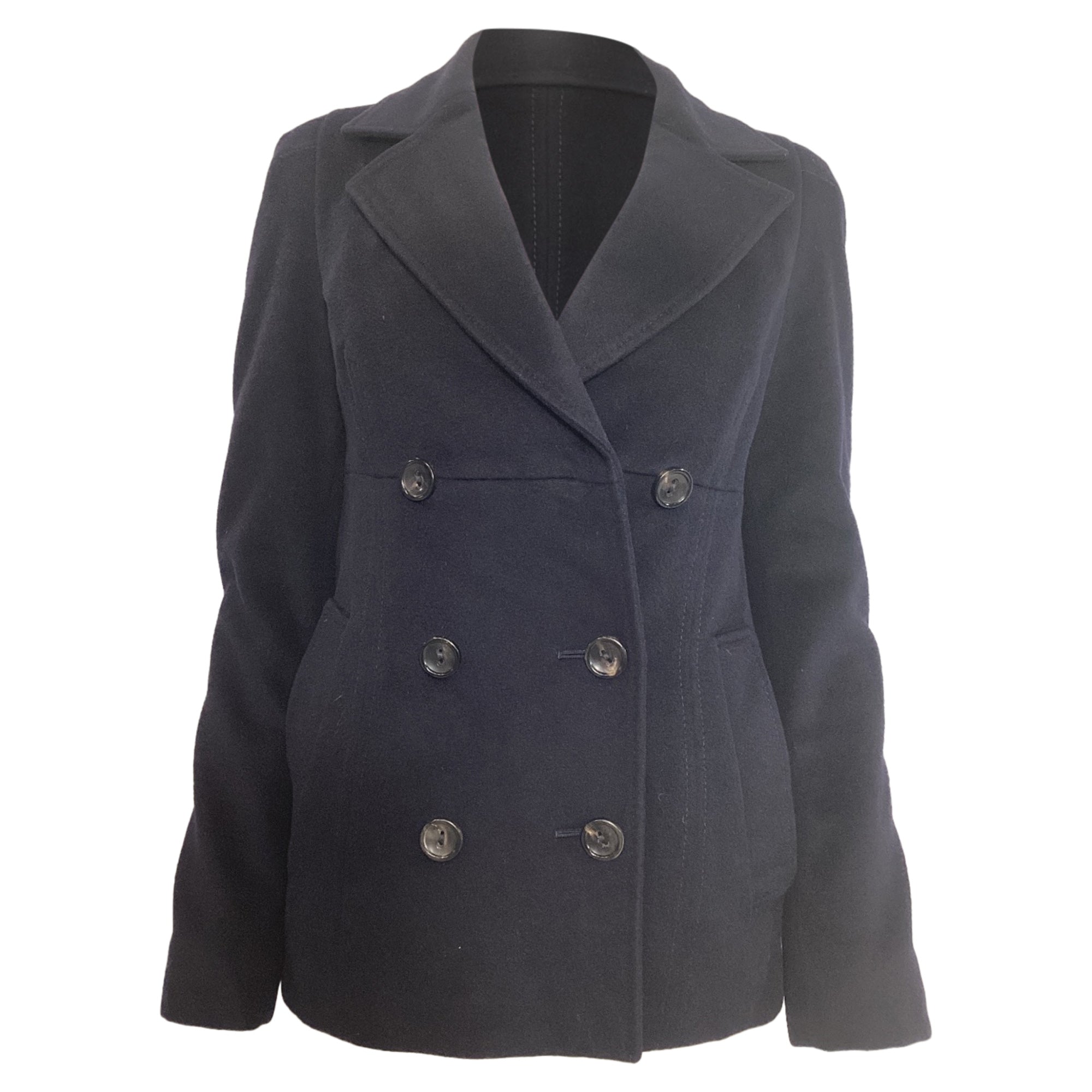 Max Mara Studio Pea Coat in Navy Blue Virgin Wool