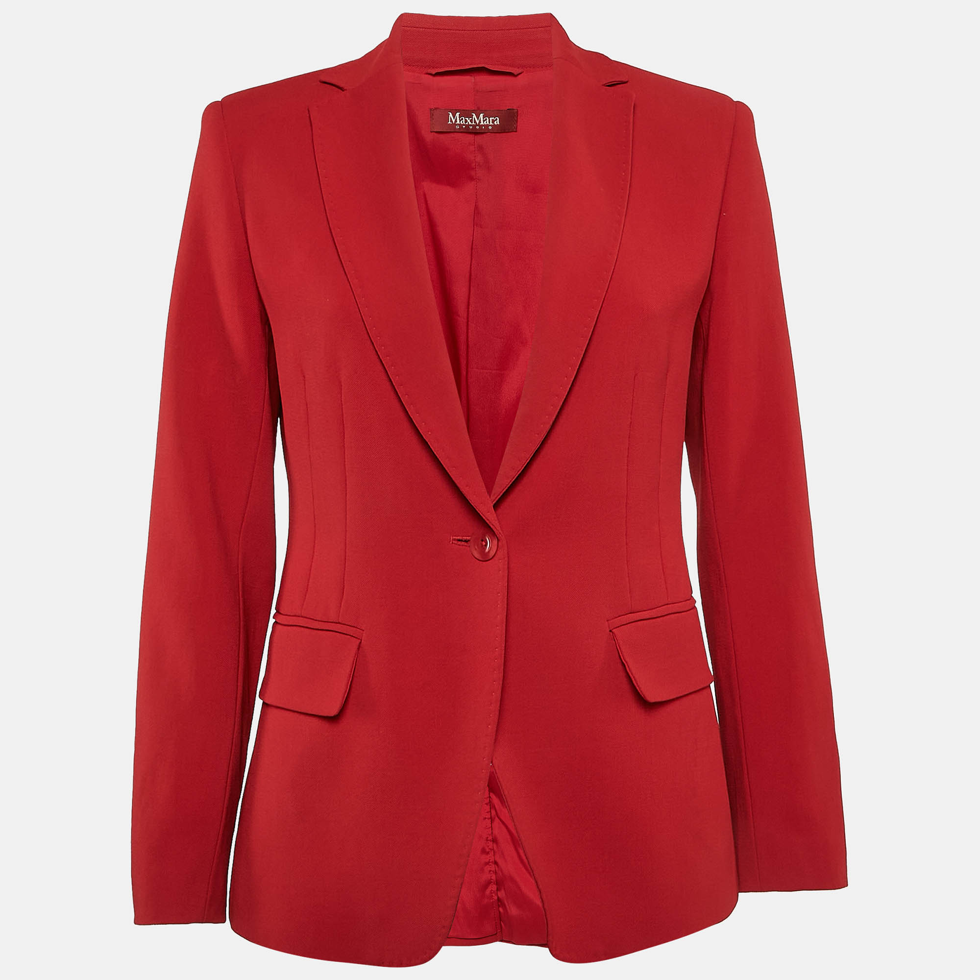 Max Mara Studio Red Virgin Wool Single Breasted Blazer M