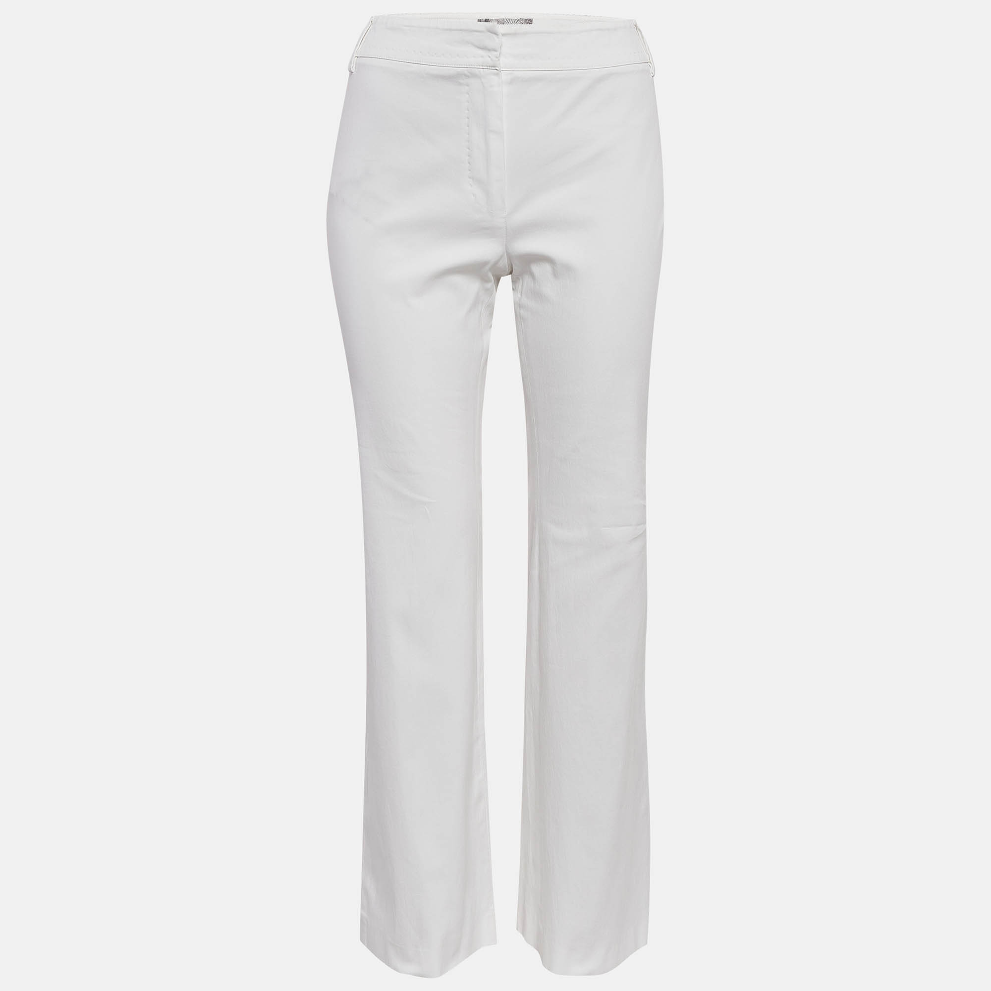 Max Mara White Cotton Straight-Leg Trousers M