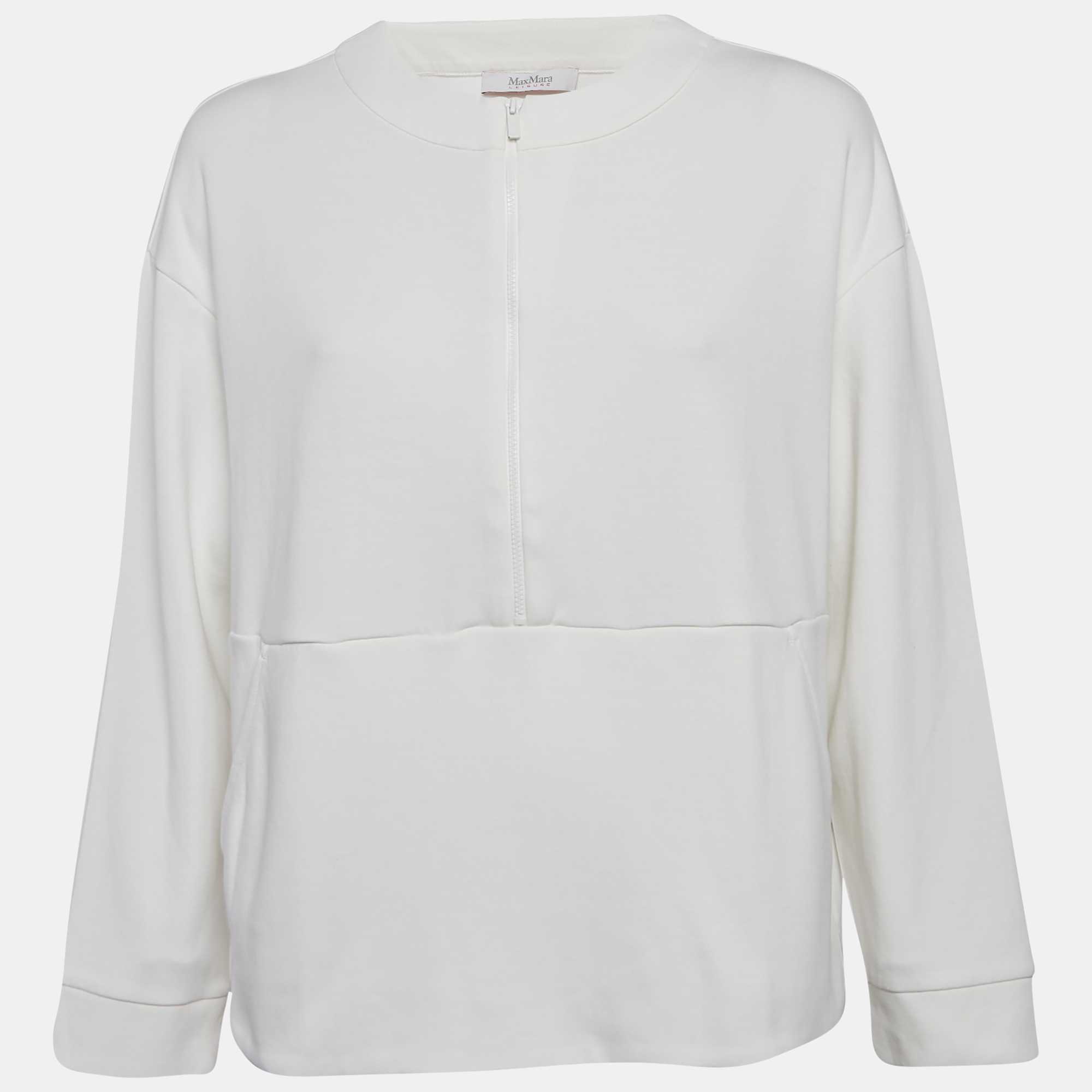 Max Mara White Cotton Zip Detail Crew Neck Sweatshirt M